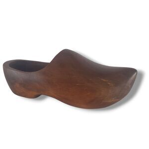 Holland Shoe Hand Carved Vintage Planter Wood Clog Eclectic 14" Brown Stain